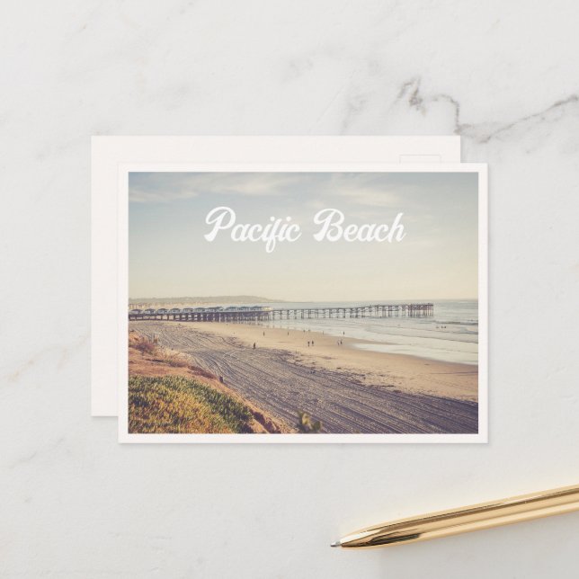 Carte Postale Plage de Pacific Beach à San Diego & Jetée (Devant/Arrière en situation)