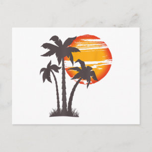 Carte Postale Plage de palmier océan vacances d'été coucher de s