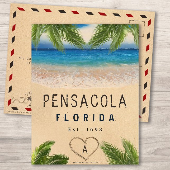 Carte Postale Plage de Pensacola Floride Sable Tropical Palm Feu (Créateur téléchargé)