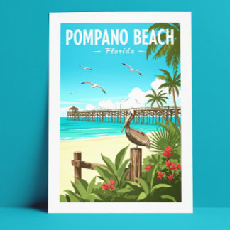 Carte Postale Plage de Pompano vintage Floride