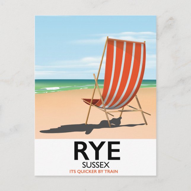 Carte Postale Plage de Rye Sussex "c'est plus rapide par le trai (Devant)
