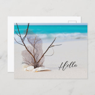 Carte Postale Plage de sable avec coquillages blancs Bonjour
