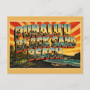 Carte Postale Plage de sable noir de Punaluu Hawaii Rivage volca
