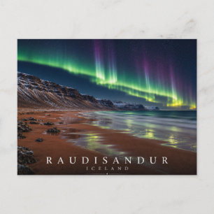 Carte Postale Plage de sable rouge Rauðasandur Islande Aurore bo