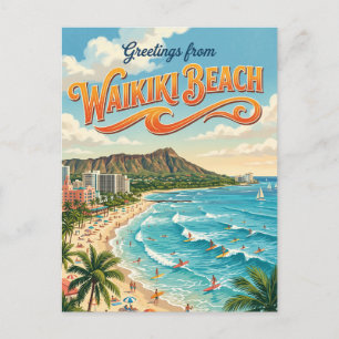 Carte Postale Plage de Waikiki Hawaï