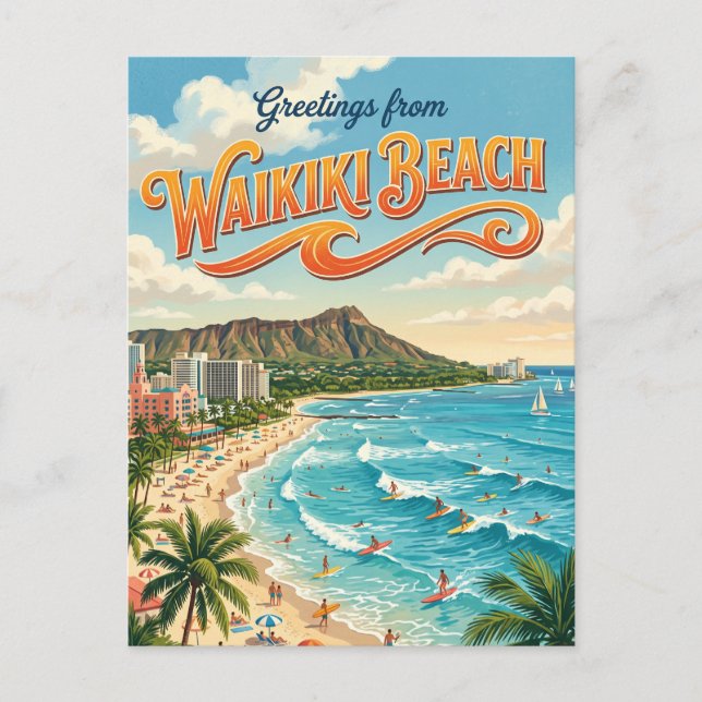 Carte Postale Plage de Waikiki Hawaï (Devant)