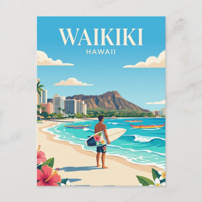 Carte Postale Plage de Waikiki, Honolulu Hawaï (Devant)