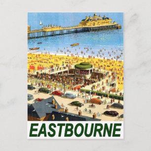 Carte Postale Plage d'Eastbourne, vue aérienne, voyage vintage