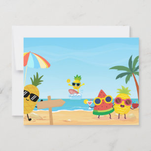 Carte Postale Plage d'été amusant dessin animé fruit