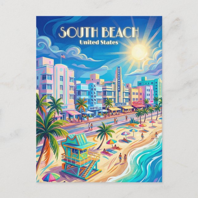 Carte Postale Plage du Sud Floride (Devant)