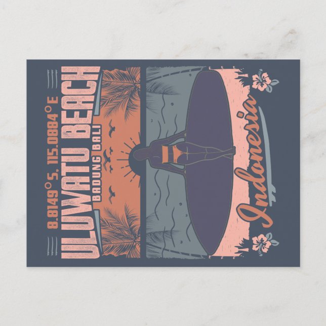 CARTE POSTALE PLAGE D'ULUWATU - FILLE DE SURF - BALI INDONESIA (Devant)