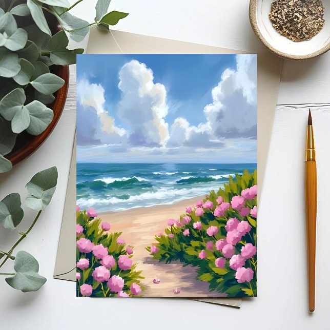 Carte Postale Plage en fleurs | Hydrangea rose Côte océane (Créateur téléchargé)