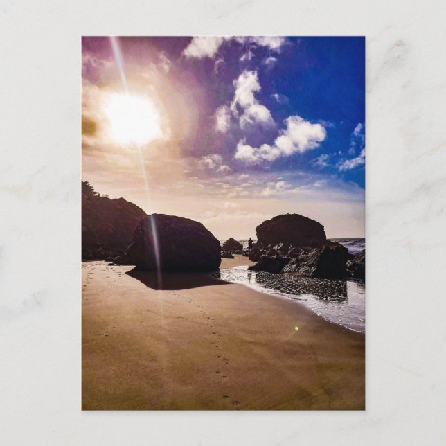 Carte Postale Plage Ensoleillée avec des Rochers (Devant)
