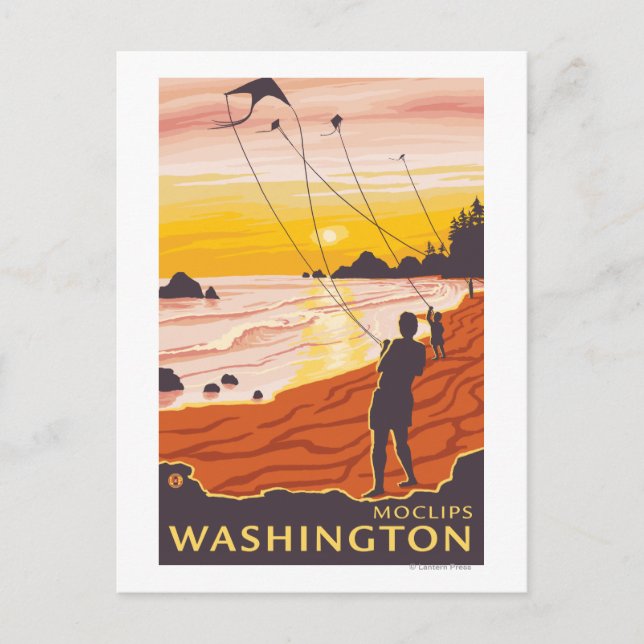 Carte Postale Plage et cerfs-volants - Moclips, Washington (Devant)