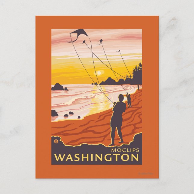 Carte Postale Plage et cerfs-volants - Moclips, Washington (Devant)