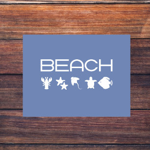 Carte Postale Plage Icônes Marine Mer Créatures Monotone Dark