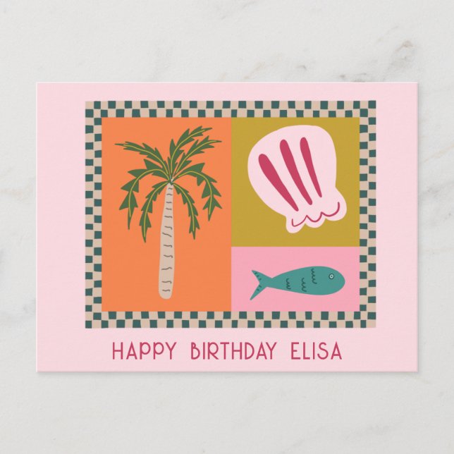 Carte Postale Plage JOYEUX ANNIVERSAIRE Moderne Mignon Nom PERSO (Devant)