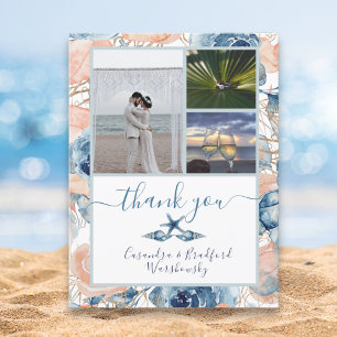 Carte Postale Plage Mariage Coquillage et Merci photo Rose