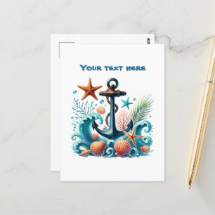 Carte Postale Plage mignonne personnalisable ancre de navire