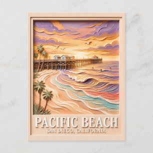 Carte Postale Plage Pacifique San Diego 3D Surf Voyage Texturé