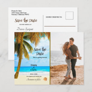 Carte Postale Plage, Palmiers, Océan, Save the Date Mariage