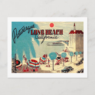 Carte Postale Plage pittoresque de Long Beach, Californie Vintag