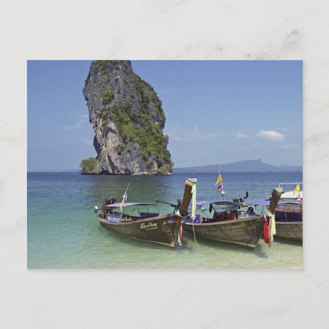 Carte Postale plage Poda île Thaïlande long-tail bateaux de paix (Devant)