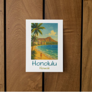 Carte Postale Plage Rétro Honolulu Hawaii Waikiki