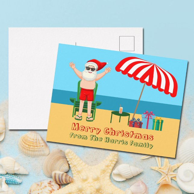 Carte Postale Plage Santa Claus Cute Custom Christmas (Créateur téléchargé)