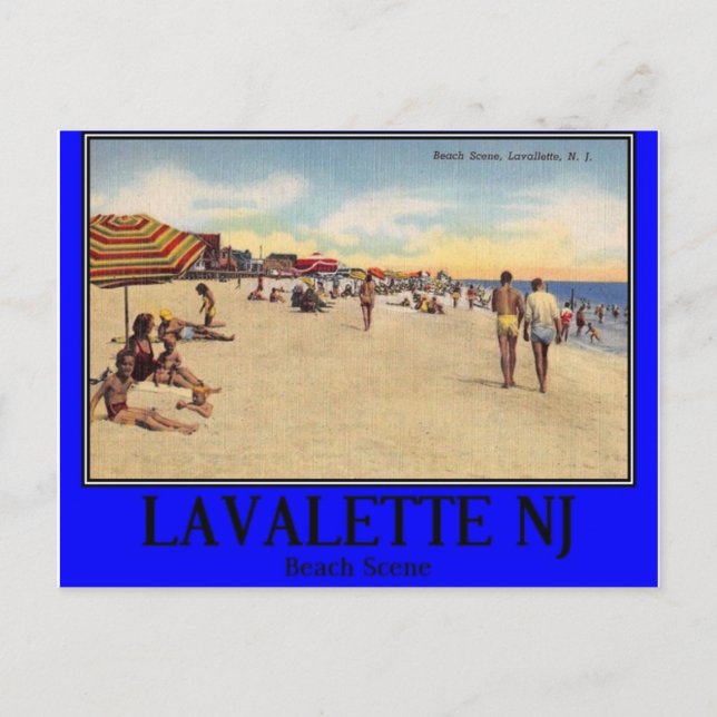 Carte Postale Plage Scene, Lavallette, NJ 1940, Vintage (Devant)