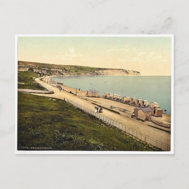 Carte Postale Plage, Swanage, Angleterre rare Photochrom (Devant)