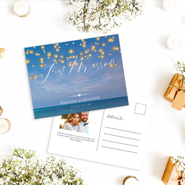 Carte Postale Plage Tropical Juste Marié Faire-part Mariage (Créateur téléchargé)