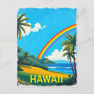 Carte Postale Plage tropicale à Hawaii avec arc en ciel