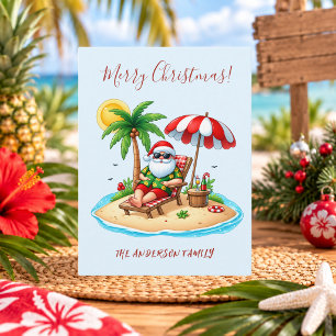 Carte Postale Plage tropicale & Noël de Santa