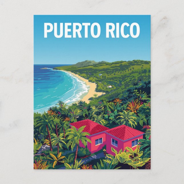 Carte Postale Plage tropicale rétro de Porto Rico (Devant)