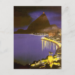 Carte Postale Plage vintage à Nuit à Rio de Janeiro, Brésil