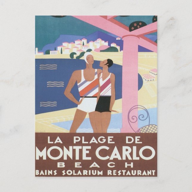 Carte Postale Plage vintage de Monte Carlo (Devant)