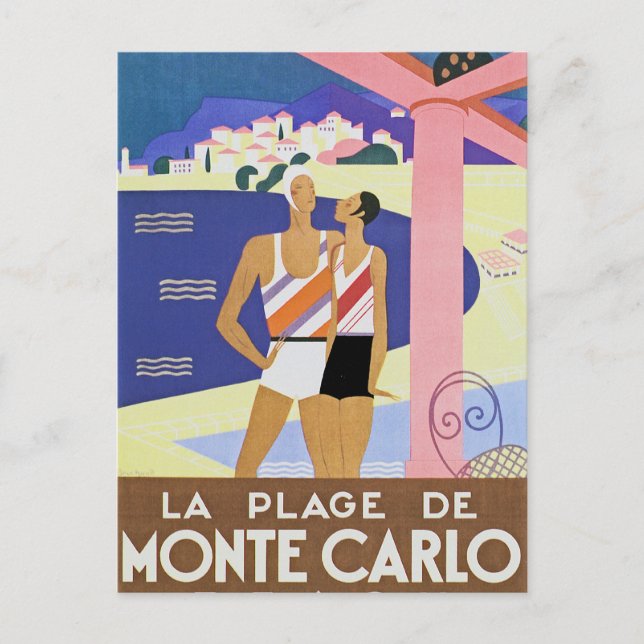 Carte Postale Plage vintage de Monte Carlo (Devant)