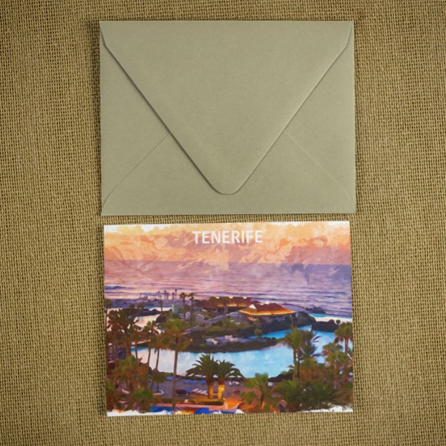 Carte Postale Plage Watercolor des îles Canaries de Tenerife (tenerife canary islands postcard)