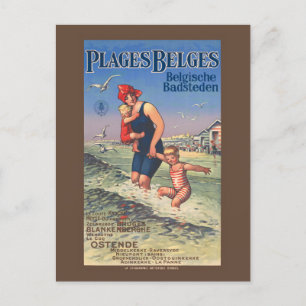 Carte Postale Plages Belges Poster vintage 1920