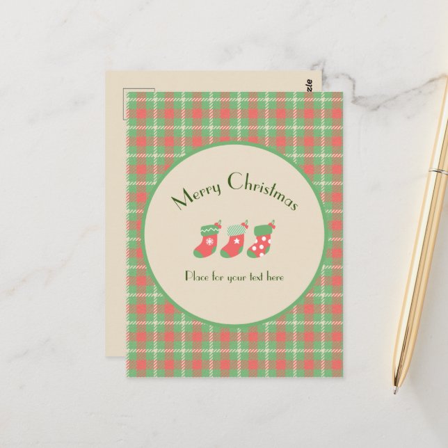 Carte Postale Plaid à base verte de Noël (Devant/Arrière en situation)