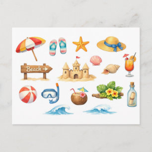 Carte Postale Plaisir de la plage en été à l'aquarelle