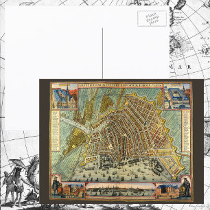 Carte Postale Plan antique de la rue d'Amsterdam, Pays-Bas