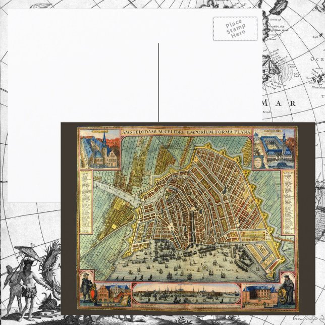 Carte Postale Plan antique de la rue d'Amsterdam, Pays-Bas (Créateur téléchargé)