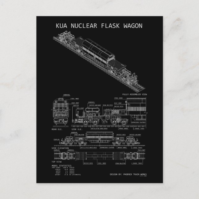 Carte Postale Plan "Blueprint" du wagon de train à fiole nucléai (Devant)