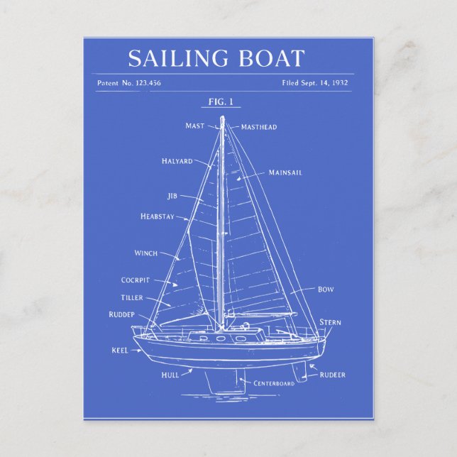 Carte Postale plan brevet de bateau à voile (Devant)