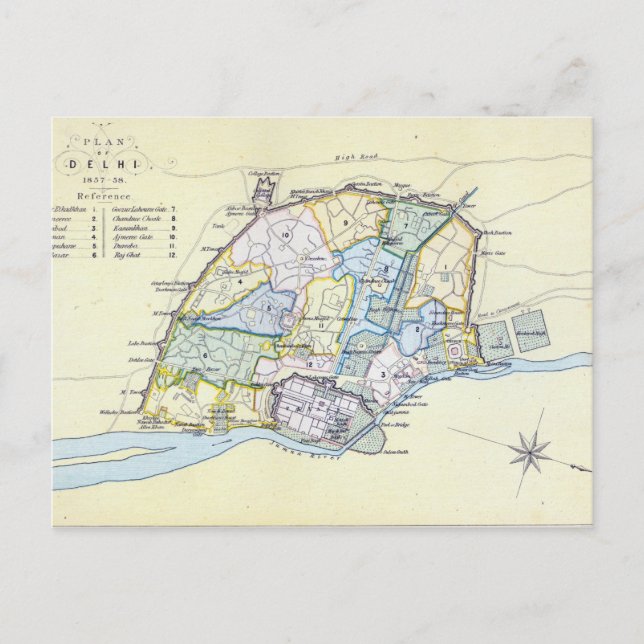 Carte Postale Plan de Delhi 1857-58, gravé par Guyot & (Devant)