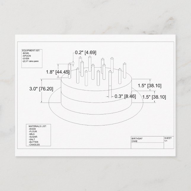 Carte Postale Plan de gâteau d'anniversaire de l'ingénieur (Devant)