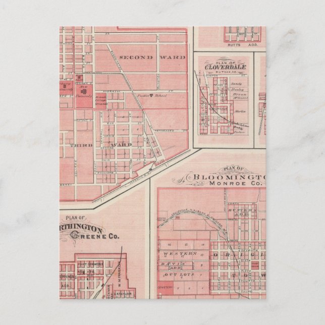 Carte Postale Plan de Green Castle, Putnam Co avec Bloomington (Devant)