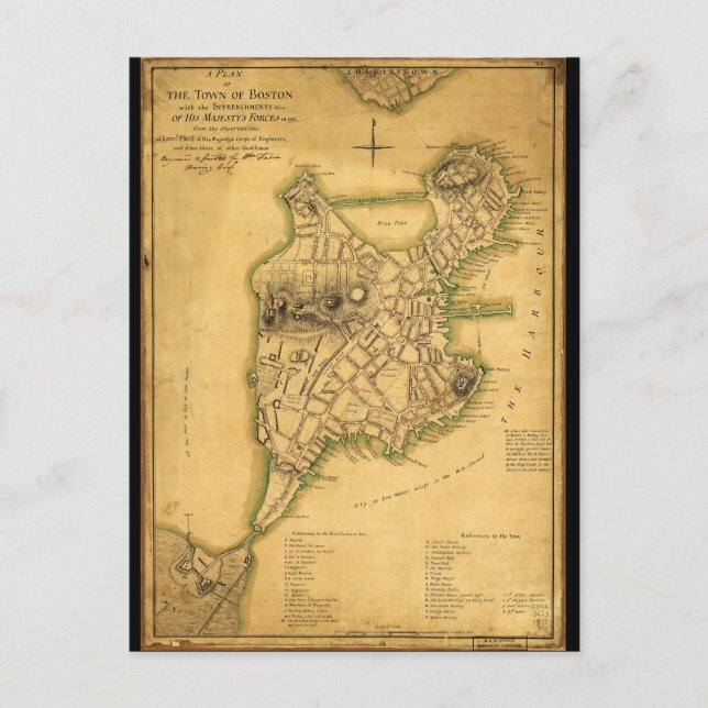 Carte Postale Plan de la ville de Boston Map (1775) (Devant)